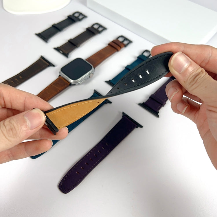 For Apple Watch SE 2023 44mm Retro Texture Leather Watch Band(Black) - Watch Bands by PMC TechLife | Online Shopping South Africa | PMC TechLife