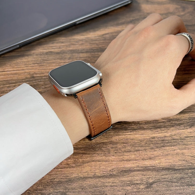 For Apple Watch 9 41mm Retro Texture Leather Watch Band(Black) - Watch Bands by PMC TechLife | Online Shopping South Africa | PMC TechLife