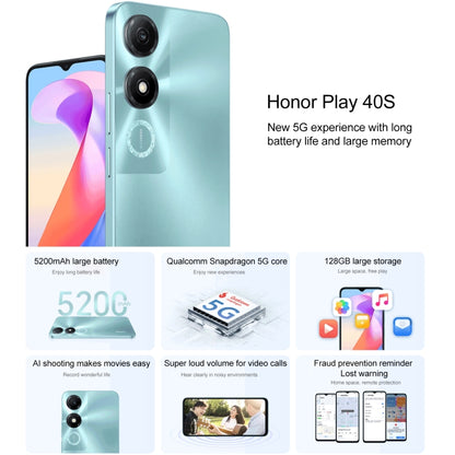 Honor Play 40S 5G, 4GB+128GB, 6.56 inch MagicOS 7.1 Snapdragon 480 Plus Octa Core up to 2.2GHz, Network: 5G, Not Support Google Play(Ink Jade Green) - Honor by Huawei | Online Shopping South Africa | PMC Jewellery