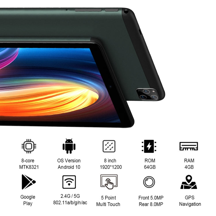 BDF P8 3G Phone Call Tablet PC 8.0 inch, 4GB+64GB, Android 10.0 MTK8321 Octa Core, Support Dual SIM, EU Plug(Silver) - free shipping - PMC TechLife - Order now!