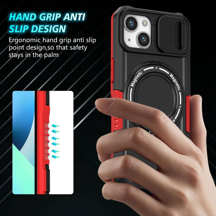 For iPhone 13 Sliding Camshield MagSafe Holder TPU Hybrid PC Phone Case(Black Red) - free shipping - PMC TechLife - Order now!