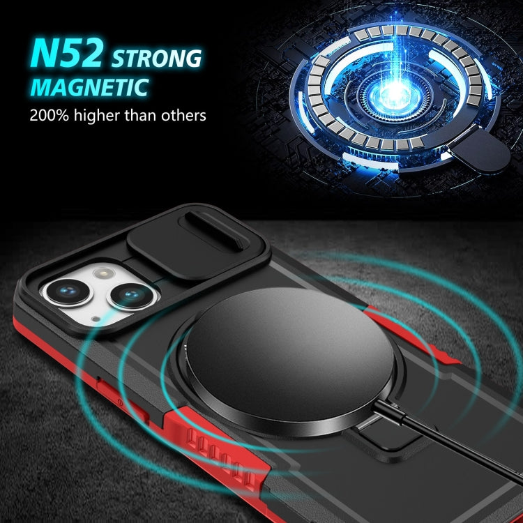 For iPhone 13 Sliding Camshield MagSafe Holder TPU Hybrid PC Phone Case(Black Red) - free shipping - PMC TechLife - Order now!