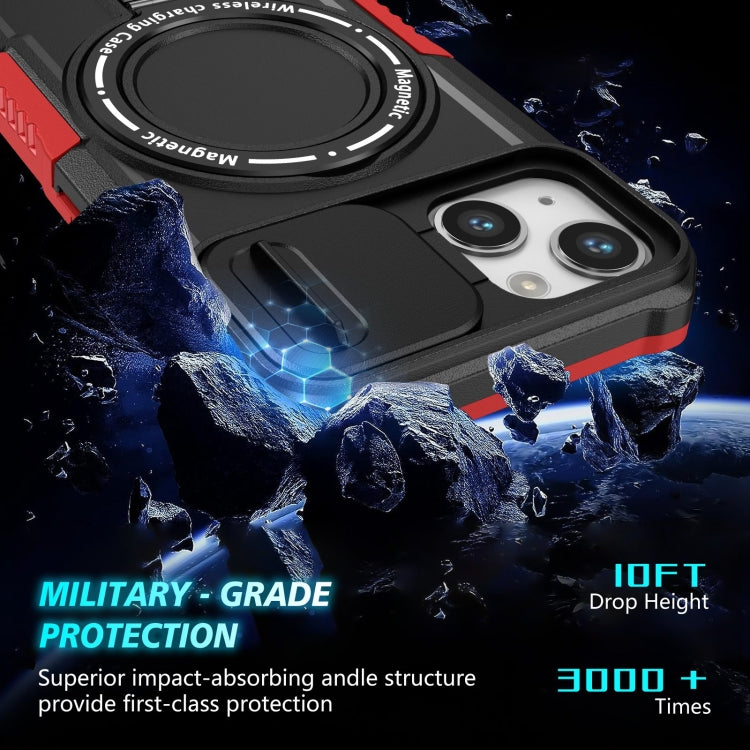 For iPhone 13 Sliding Camshield MagSafe Holder TPU Hybrid PC Phone Case(Black Red) - free shipping - PMC TechLife - Order now!