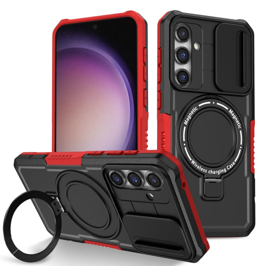 For Samsung Galaxy S23 FE 5G Sliding Camshield Magsafe Holder TPU Hybrid PC Phone Case(Black Red) - Galaxy S23 FE 5G Cases by PMC Jewellery | Online Shopping South Africa | PMC Jewellery