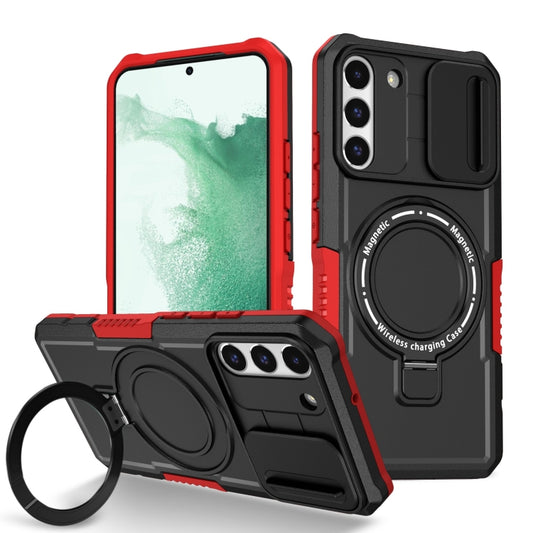 For Samsung Galaxy S22+ 5G Sliding Camshield Magsafe Holder TPU Hybrid PC Phone Case(Black Red) - Galaxy S22+ 5G Cases by PMC Jewellery | Online Shopping South Africa | PMC Jewellery | Buy Now Pay Later Mobicred