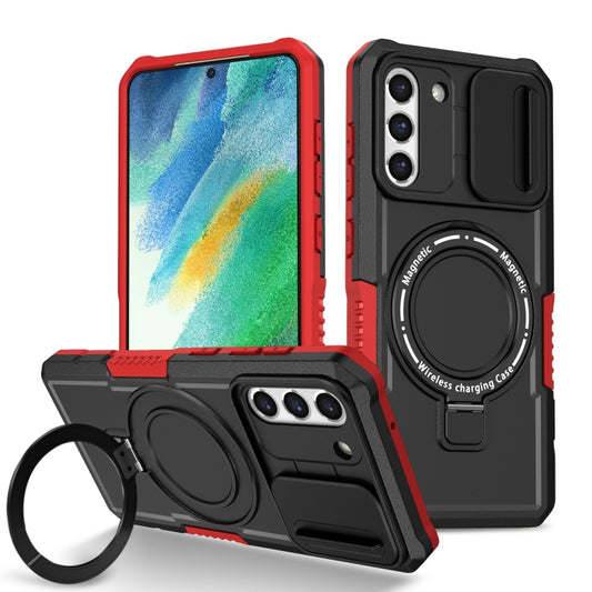 For Samsung Galaxy S21 FE 5G Sliding Camshield Magsafe Holder TPU Hybrid PC Phone Case(Black Red) - Galaxy Phone Cases by PMC Jewellery | Online Shopping South Africa | PMC Jewellery