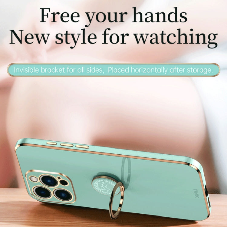 For iPhone 15 Pro XINLI Straight Edge 6D Electroplate TPU Phone Case with Ring Holder(White) - free shipping - PMC TechLife - Order now!
