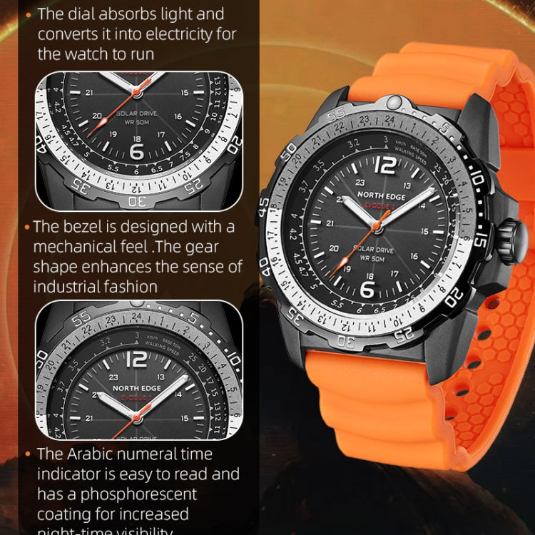 NORTH EDGE EVOQUE2 Outdoor Waterproof Solar Charging Sports Watch(Black) - Sport Watches by NORTH EDGE | Online Shopping South Africa | PMC Jewellery