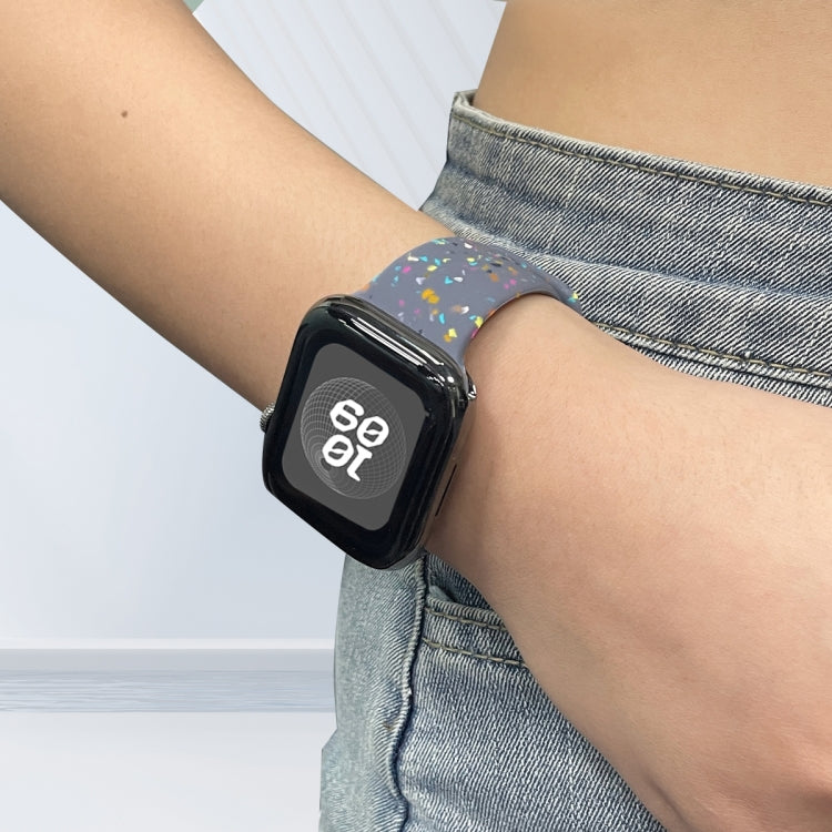 For Apple Watch Serie 7 41mm Floral Silicone Watch Band(Grey) - Watch Bands by PMC TechLife | Online Shopping South Africa | PMC TechLife