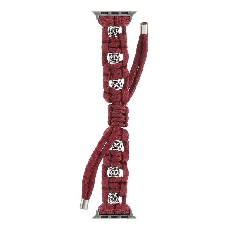 For Apple Watch Series 9 45mm Silk Silver Beads Braided Watch Band(Wine Red) - free shipping - PMC TechLife - Order now!