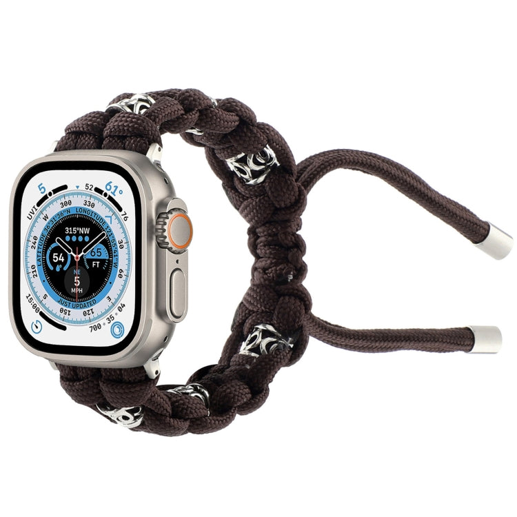 For Apple Watch Ultra 49mm Silk Silver Beads Braided Watch Band(Coffee) - Watch Bands by PMC TechLife | Online Shopping South Africa | PMC TechLife