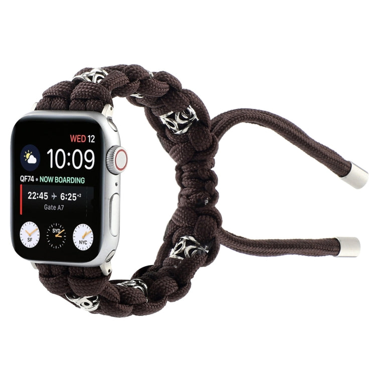 For Apple Watch Series 8 41mm Silk Silver Beads Braided Watch Band(Coffee) - Watch Bands by PMC TechLife | Online Shopping South Africa | PMC TechLife