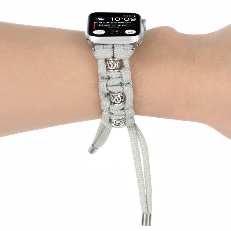 For Apple Watch SE 40mm Silk Silver Beads Braided Watch Band(Grey) - Watch Bands by PMC TechLife | Online Shopping South Africa | PMC TechLife