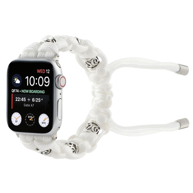 For Apple Watch SE 40mm Silk Silver Beads Braided Watch Band(White) - Watch Bands by PMC TechLife | Online Shopping South Africa | PMC TechLife