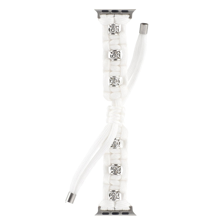 For Apple Watch SE 40mm Silk Silver Beads Braided Watch Band(White) - Watch Bands by PMC TechLife | Online Shopping South Africa | PMC TechLife