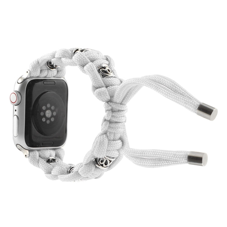 For Apple Watch SE 40mm Silk Silver Beads Braided Watch Band(White) - Watch Bands by PMC TechLife | Online Shopping South Africa | PMC TechLife