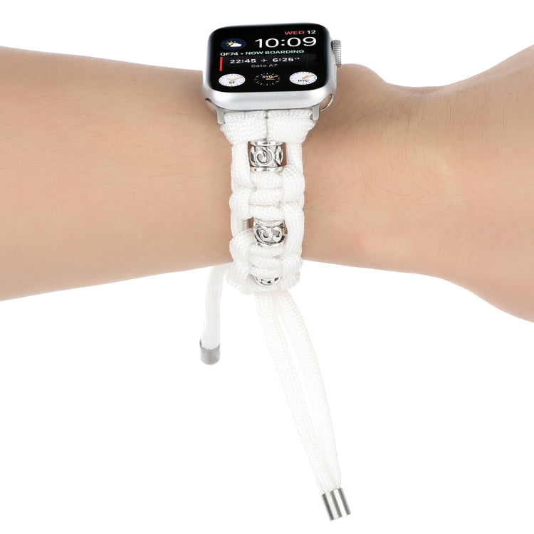 For Apple Watch SE 40mm Silk Silver Beads Braided Watch Band(White) - Watch Bands by PMC TechLife | Online Shopping South Africa | PMC TechLife