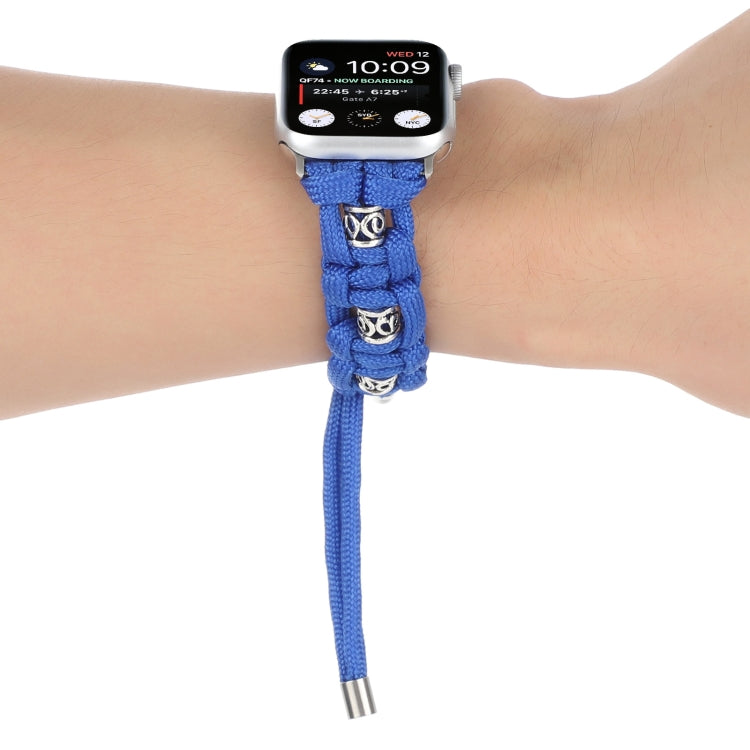 For Apple Watch Series 6 44mm Silk Silver Beads Braided Watch Band(Blue) - Watch Bands by PMC TechLife | Online Shopping South Africa | PMC TechLife