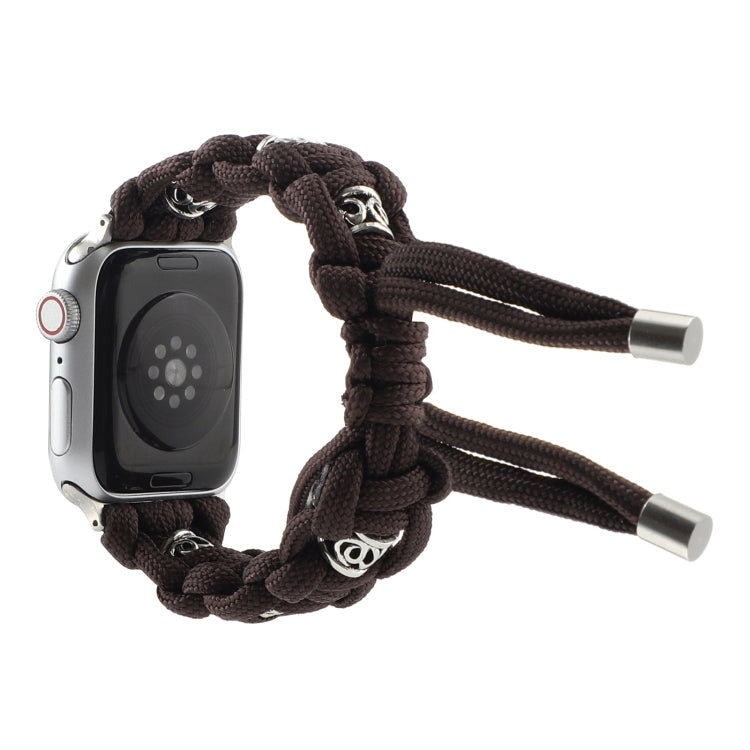 For Apple Watch Series 5 44mm Silk Silver Beads Braided Watch Band(Coffee) - Watch Bands by PMC TechLife | Online Shopping South Africa | PMC TechLife