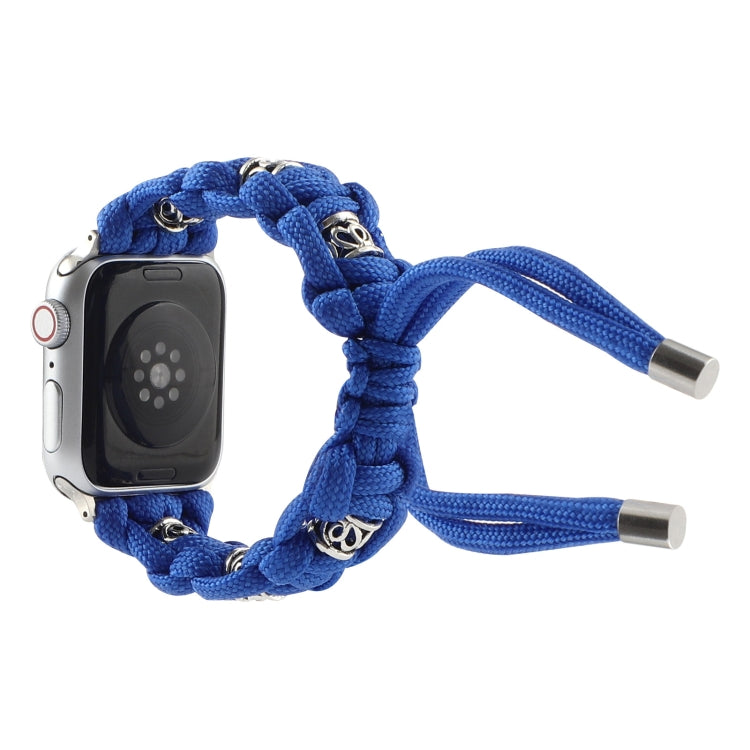 For Apple Watch Series 4 44mm Silk Silver Beads Braided Watch Band(Blue) - Watch Bands by PMC TechLife | Online Shopping South Africa | PMC TechLife