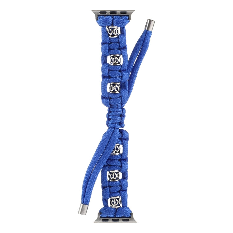 For Apple Watch Series 3 38mm Silk Silver Beads Braided Watch Band(Blue) - Watch Bands by PMC TechLife | Online Shopping South Africa | PMC TechLife