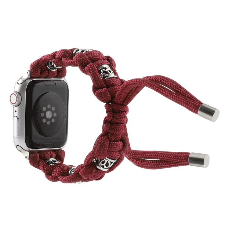 For Apple Watch Series 3 38mm Silk Silver Beads Braided Watch Band(Wine Red) - Watch Bands by PMC TechLife | Online Shopping South Africa | PMC TechLife