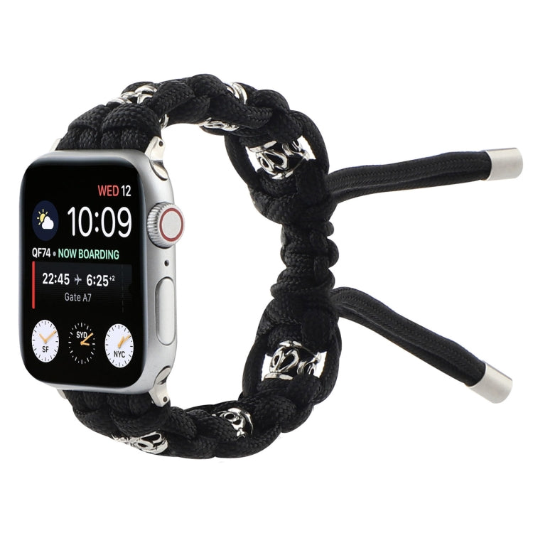 For Apple Watch Series 2 42mm Silk Silver Beads Braided Watch Band(Black) - Watch Bands by PMC TechLife | Online Shopping South Africa | PMC TechLife