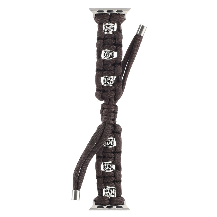 For Apple Watch Series 2 42mm Silk Silver Beads Braided Watch Band(Coffee) - Watch Bands by PMC TechLife | Online Shopping South Africa | PMC TechLife