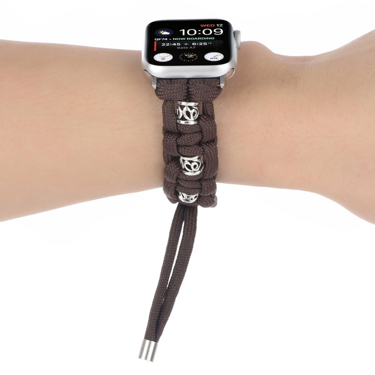 For Apple Watch Series 2 42mm Silk Silver Beads Braided Watch Band(Coffee) - Watch Bands by PMC TechLife | Online Shopping South Africa | PMC TechLife