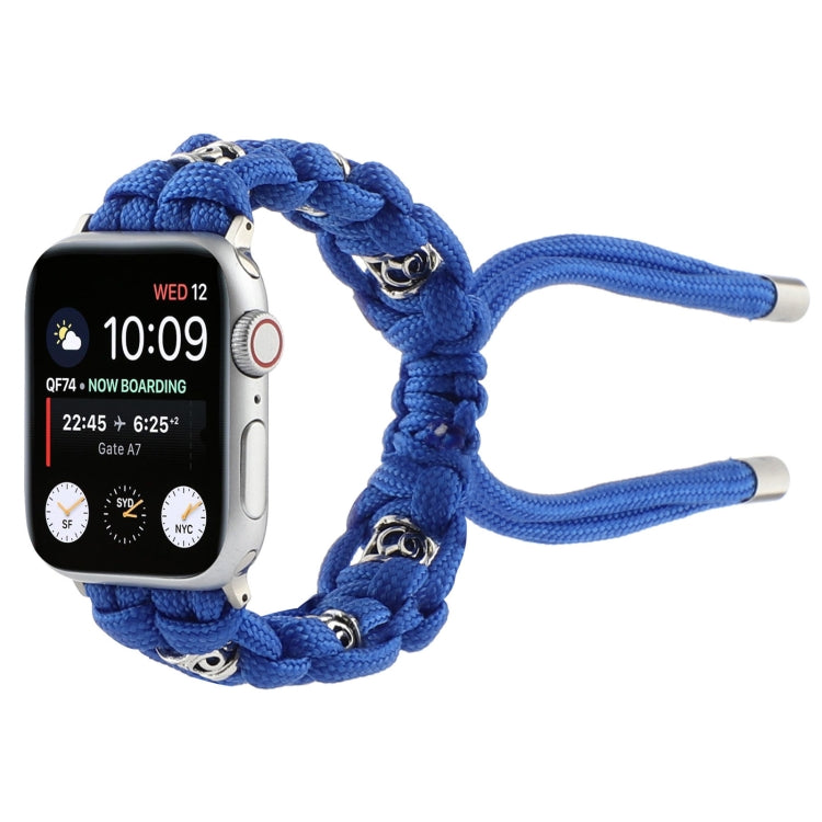 For Apple Watch Series 2 42mm Silk Silver Beads Braided Watch Band(Blue) - Watch Bands by PMC TechLife | Online Shopping South Africa | PMC TechLife