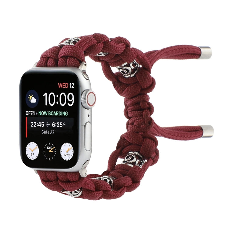 For Apple Watch Series 2 38mm Silk Silver Beads Braided Watch Band(Wine Red) - Watch Bands by PMC TechLife | Online Shopping South Africa | PMC TechLife