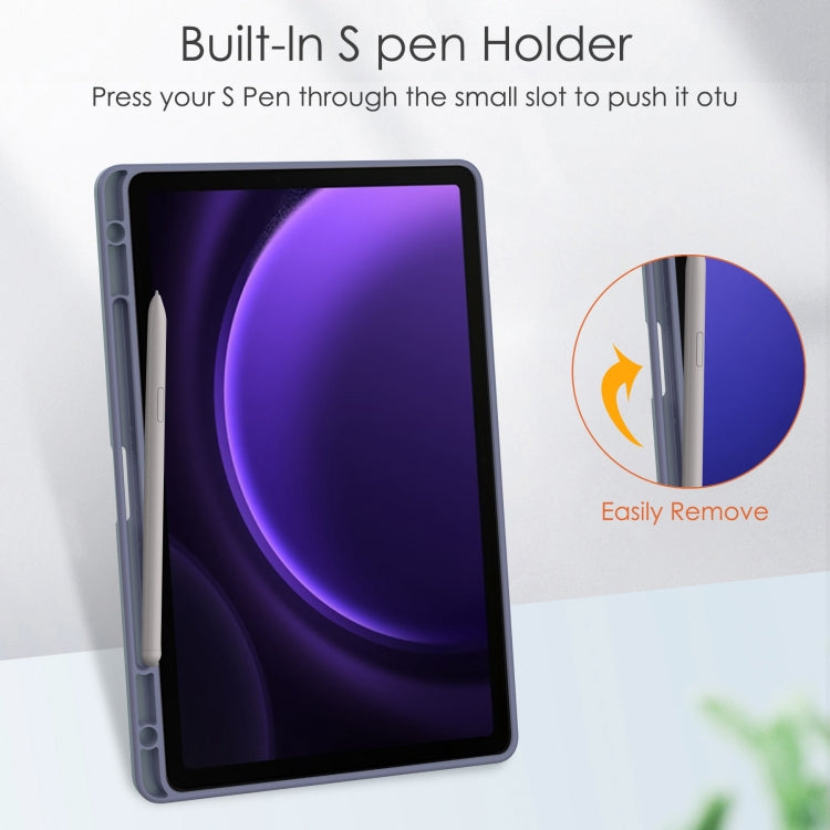 For Samsung Galaxy Tab S9 FE / S10 FE Acrylic 3-folding Smart Leather Tablet Case with Pen Slot(Lavender) - Galaxy Tab S9 FE by PMC TechLife | Online Shopping South Africa | PMC TechLife | Buy Now Pay Later Mobicred