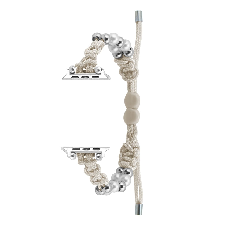 For Apple Watch Ultra 2 49mm Paracord Row Beads Drawstring Braided Watch Band(White) - Watch Bands by PMC TechLife | Online Shopping South Africa | PMC TechLife