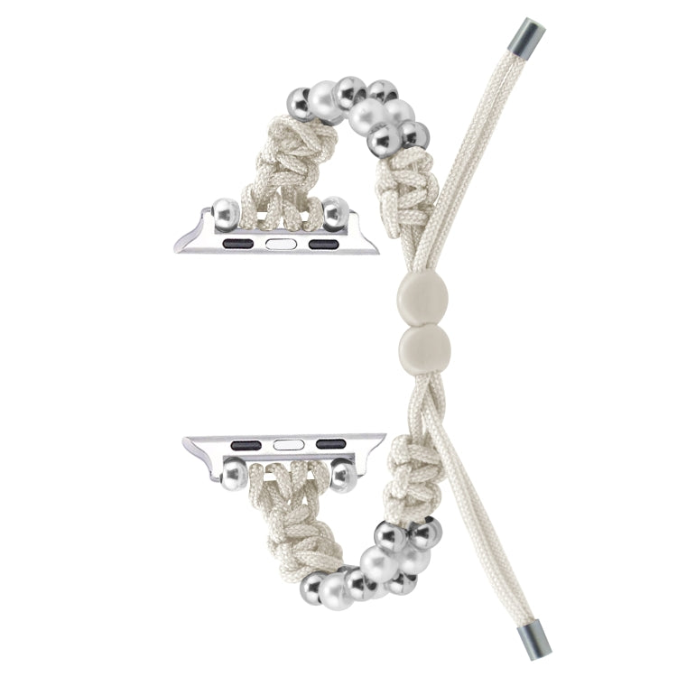For Apple Watch Ultra 2 49mm Paracord Row Beads Drawstring Braided Watch Band(White) - Watch Bands by PMC TechLife | Online Shopping South Africa | PMC TechLife