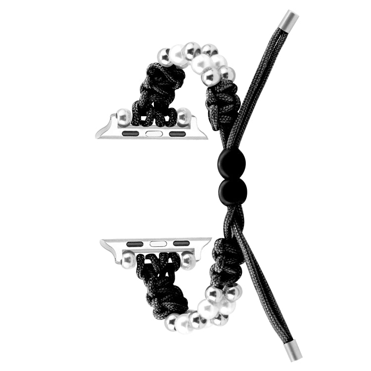 For Apple Watch Series 9 45mm Paracord Row Beads Drawstring Braided Watch Band(Black) - Watch Bands by PMC TechLife | Online Shopping South Africa | PMC TechLife