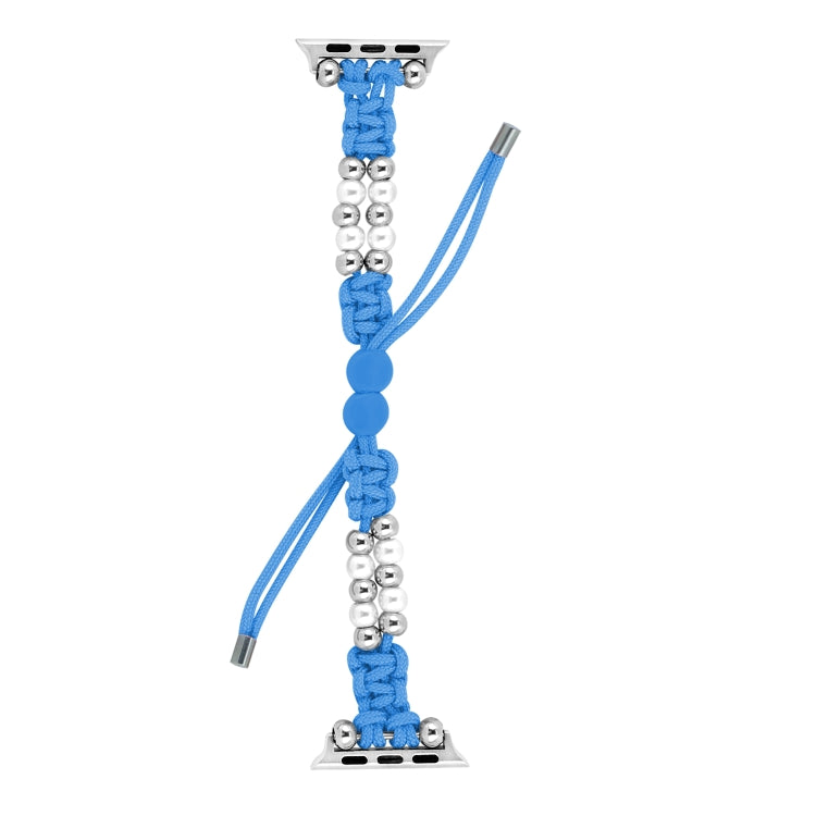 For Apple Watch Series 9 45mm Paracord Row Beads Drawstring Braided Watch Band(Blue) - Watch Bands by PMC TechLife | Online Shopping South Africa | PMC TechLife