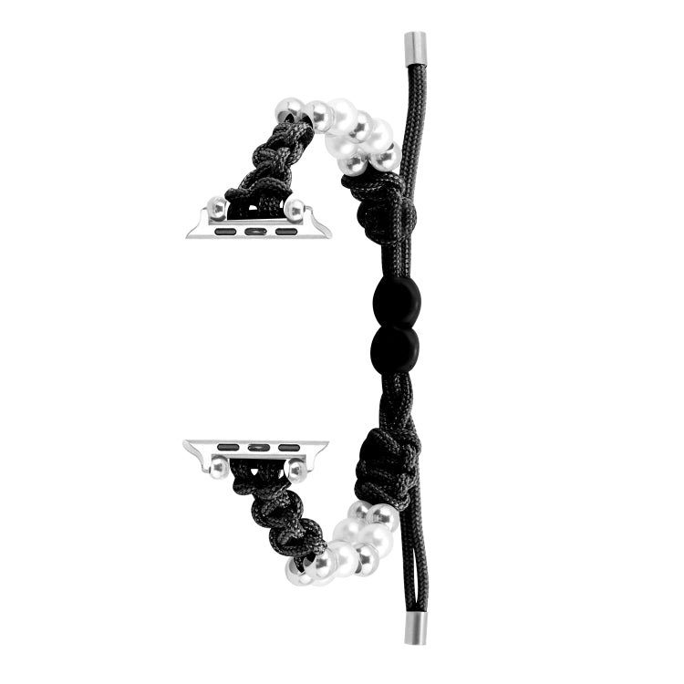 For Apple Watch Series 9 41mm Paracord Row Beads Drawstring Braided Watch Band(Black) - Watch Bands by PMC TechLife | Online Shopping South Africa | PMC TechLife