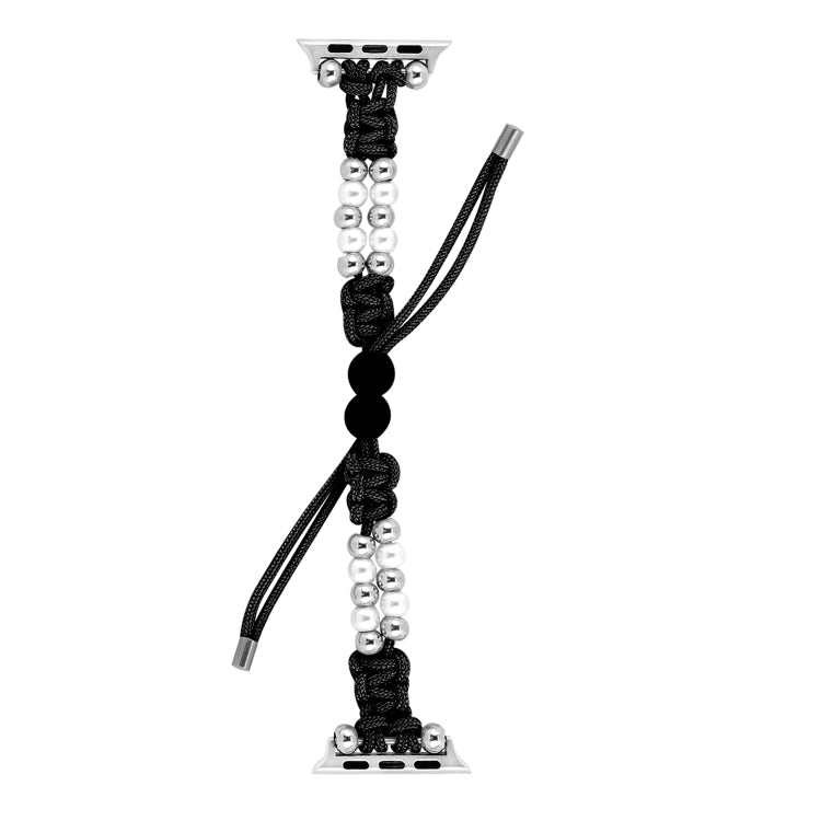 For Apple Watch Series 9 41mm Paracord Row Beads Drawstring Braided Watch Band(Black) - Watch Bands by PMC TechLife | Online Shopping South Africa | PMC TechLife