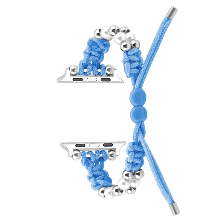 For Apple Watch Series 8 41mm Paracord Row Beads Drawstring Braided Watch Band(Blue) - Watch Bands by PMC TechLife | Online Shopping South Africa | PMC TechLife
