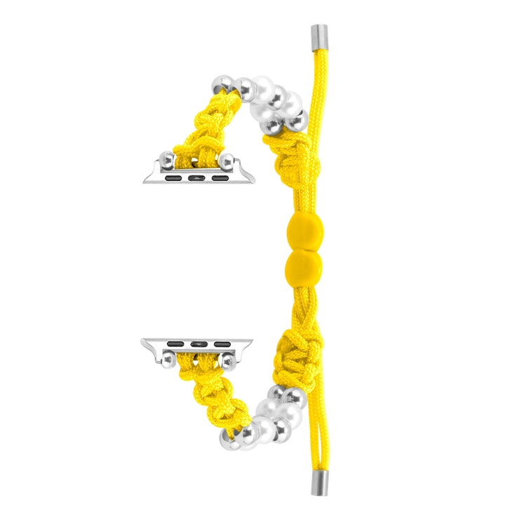 For Apple Watch Series 8 45mm Paracord Row Beads Drawstring Braided Watch Band(Yellow) - Watch Bands by PMC TechLife | Online Shopping South Africa | PMC TechLife