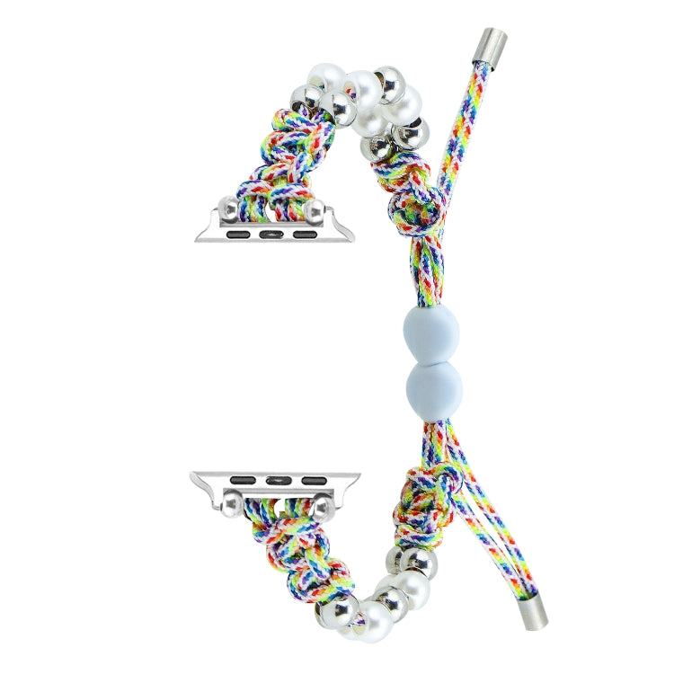 For Apple Watch SE 40mm Paracord Row Beads Drawstring Braided Watch Band(Rainbow) - Watch Bands by PMC TechLife | Online Shopping South Africa | PMC TechLife