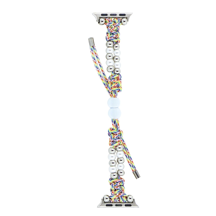 For Apple Watch SE 44mm Paracord Row Beads Drawstring Braided Watch Band(Rainbow) - Watch Bands by PMC TechLife | Online Shopping South Africa | PMC TechLife