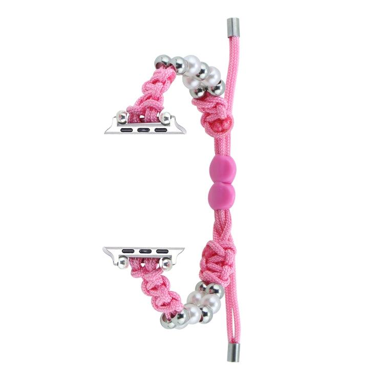 For Apple Watch SE 44mm Paracord Row Beads Drawstring Braided Watch Band(Pink) - Watch Bands by PMC TechLife | Online Shopping South Africa | PMC TechLife