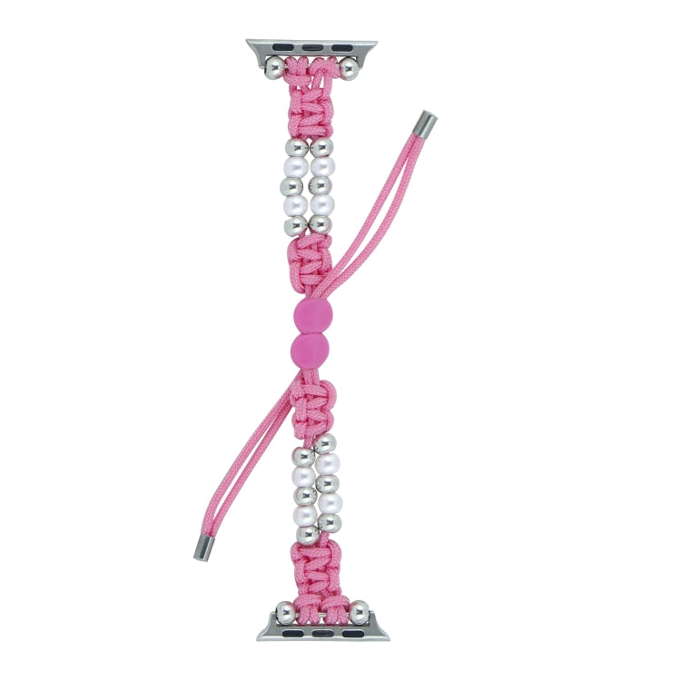 For Apple Watch SE 44mm Paracord Row Beads Drawstring Braided Watch Band(Pink) - Watch Bands by PMC TechLife | Online Shopping South Africa | PMC TechLife