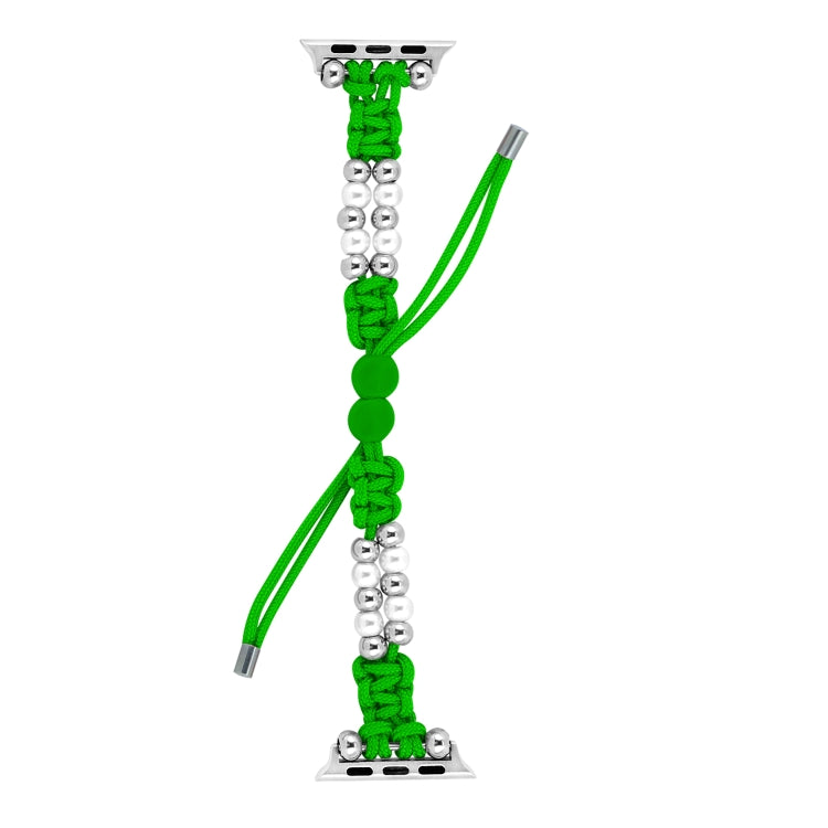 For Apple Watch SE 44mm Paracord Row Beads Drawstring Braided Watch Band(Green) - Watch Bands by PMC TechLife | Online Shopping South Africa | PMC TechLife