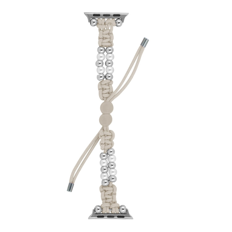 For Apple Watch Series 4 44mm Paracord Row Beads Drawstring Braided Watch Band(White) - Watch Bands by PMC TechLife | Online Shopping South Africa | PMC TechLife