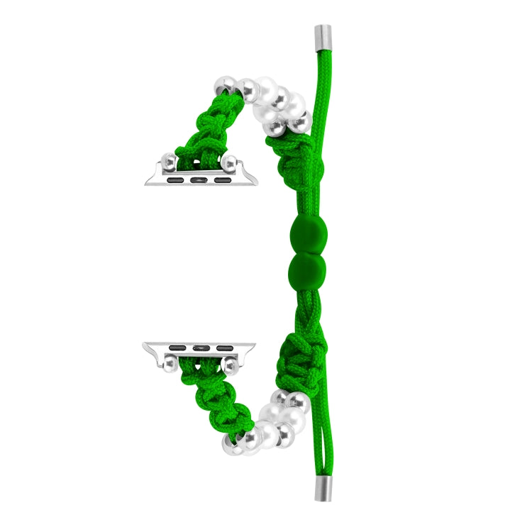 For Apple Watch 42mm Paracord Row Beads Drawstring Braided Watch Band(Green) - Watch Bands by PMC TechLife | Online Shopping South Africa | PMC TechLife