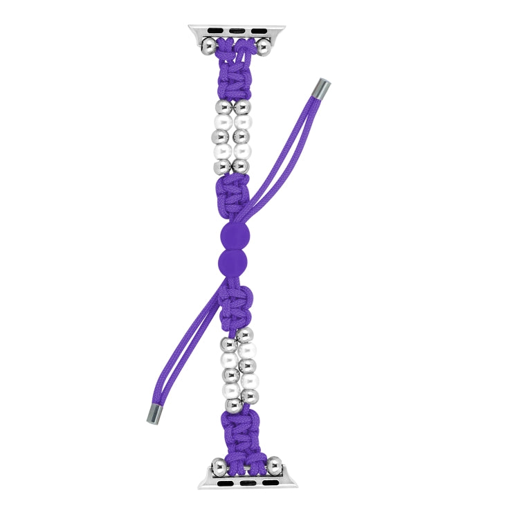 For Apple Watch 42mm Paracord Row Beads Drawstring Braided Watch Band(Purple) - Watch Bands by PMC TechLife | Online Shopping South Africa | PMC TechLife