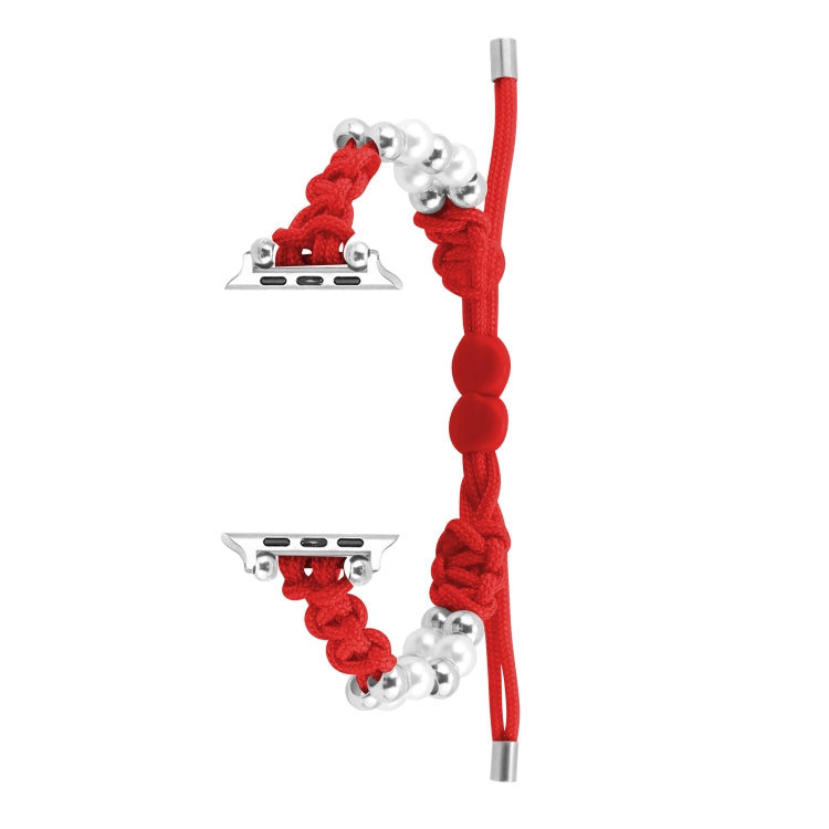 For Apple Watch 38mm Paracord Row Beads Drawstring Braided Watch Band(Red) - Watch Bands by PMC TechLife | Online Shopping South Africa | PMC TechLife