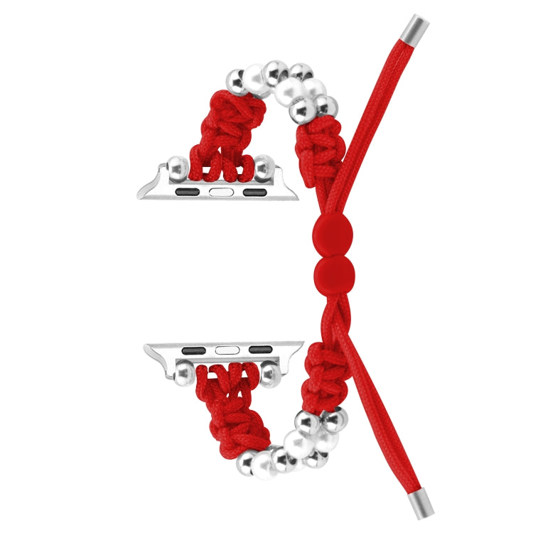 For Apple Watch 38mm Paracord Row Beads Drawstring Braided Watch Band(Red) - Watch Bands by PMC TechLife | Online Shopping South Africa | PMC TechLife